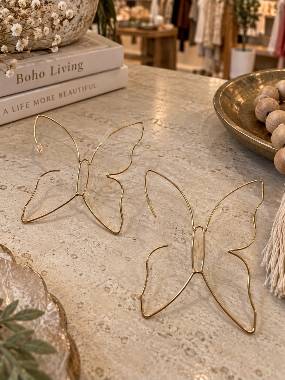 Gold Butterfly Wire Earrings